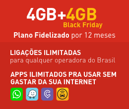 4GB + 4GB BLACK FRIDAY - Plano Fidelizado por 12 meses - LIGAÇÕES ILIMITADAS para qualquer operadora do Brasil - APPS ILIMITADOS PRA USAR SEM GASTAR DA SUA INTERNET