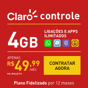 Claro Controle - 4GB LIGAÇÕES E APPS ILIMITADOS - APENAS R$49,99/MÊS NO BOLETO - CONTRATAR AGORA - Plano fidelizado por 12 meses