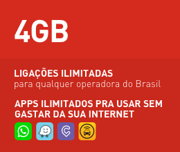 4GB -  LIGAÇÕES ILIMITADAS para qualquer operadora do Brasil - APPS ILIMITADOS PRA USAR SEM GASTAR DA SUA INTERNET