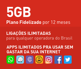 5GB - Plano fidelizado por 12 meses - LIGAÇÕES ILIMITADAS para qualquer operadora do Brasil - APPS ILIMITADOS PRA USAR SEM GASTAR DA SUA INTERNET